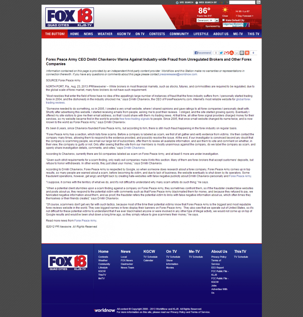 Forex Peace Army - KLJB-TV FOX-18 (Davenport, IA)