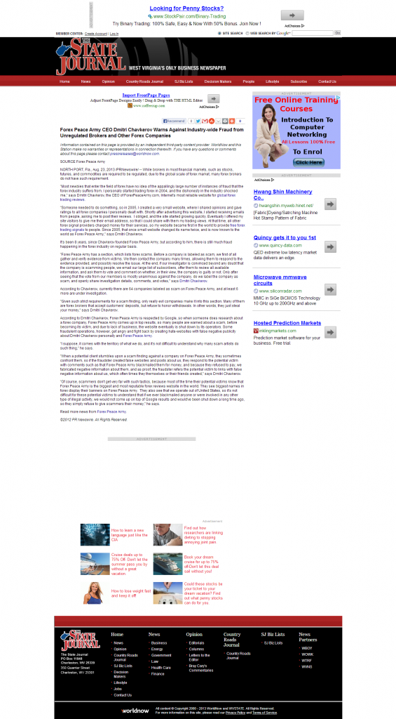 Forex Peace Army - The State Journal (Charleston, WV)