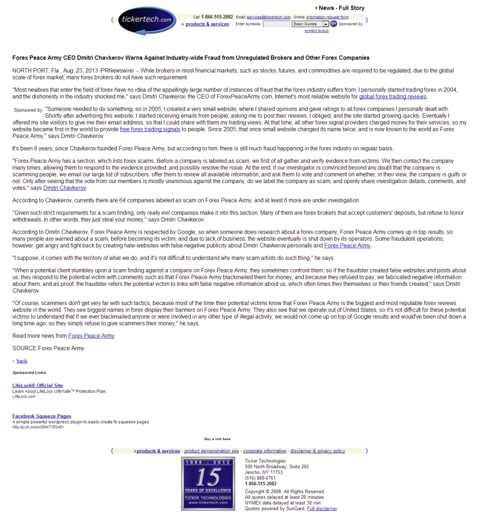 Forex Peace Army - Ticker Technologies