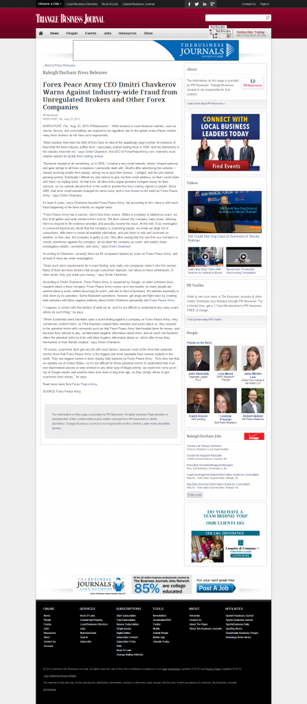 Forex Peace Army - Triangle Business Journal
