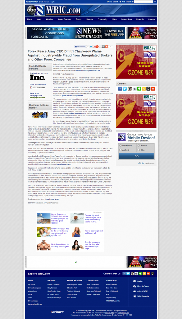 Forex Peace Army - WRIC ABC-8 (Richmond, VA)